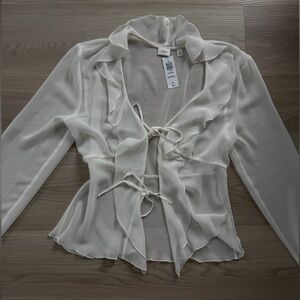 Wilfred Sheer Cream Blouse with Tie Front